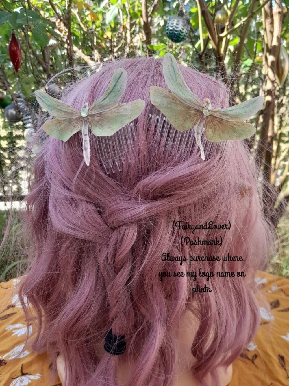 Fairy dragonfly silk organza hair comb, ren faire bride festival jewelry, gifts